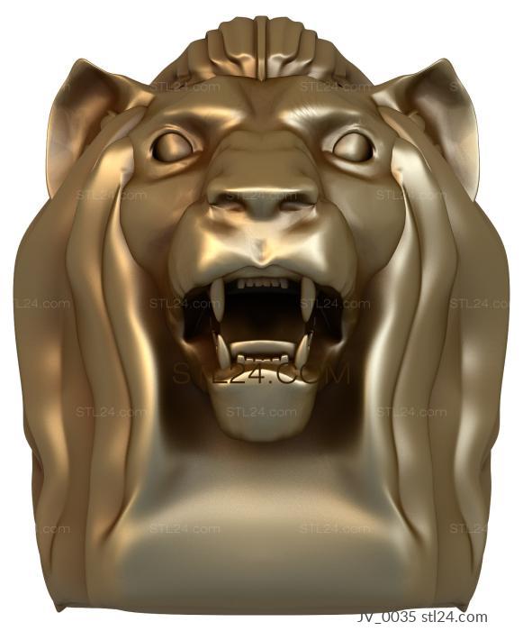 Животные (Морда рычащего льва, JV_0035) 3D модель для ЧПУ станка