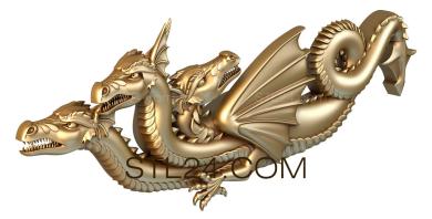 Животные (Трехголовый дракон, JV_0086) 3D модель для ЧПУ станка