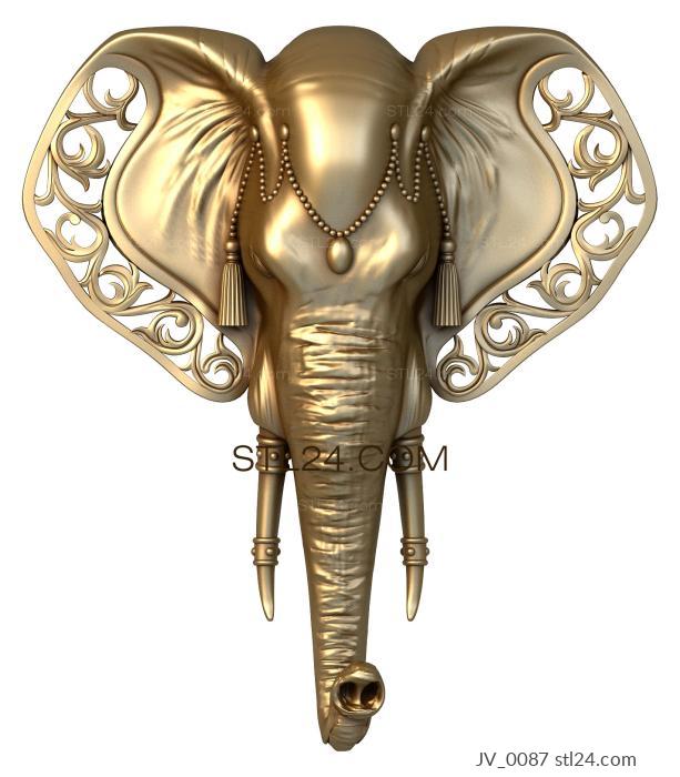 Животные (Голова слона, JV_0087) 3D модель для ЧПУ станка
