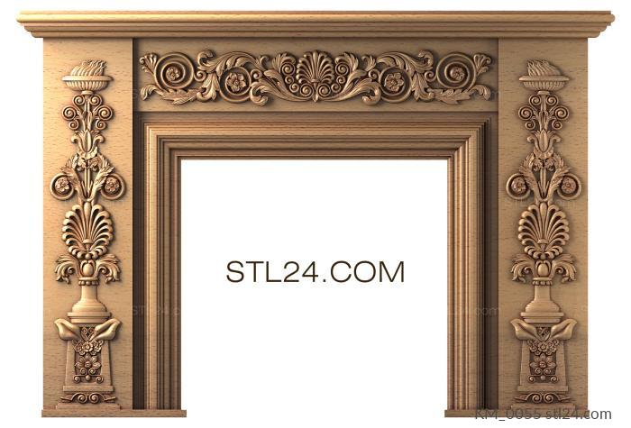 Fireplaces (Fireplace with pilasters and antique ornaments, KM_0055) 3D models for cnc
