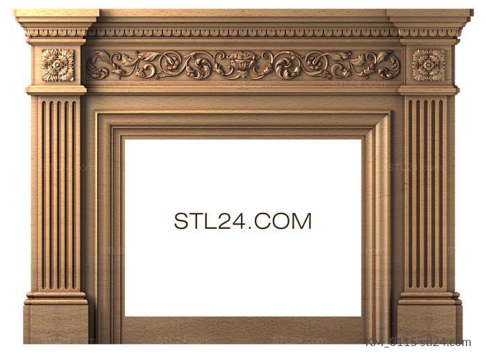 Fireplaces (Fireplace, 3d stl model for CNC, with pilasters, KM_0115) 3D models for cnc