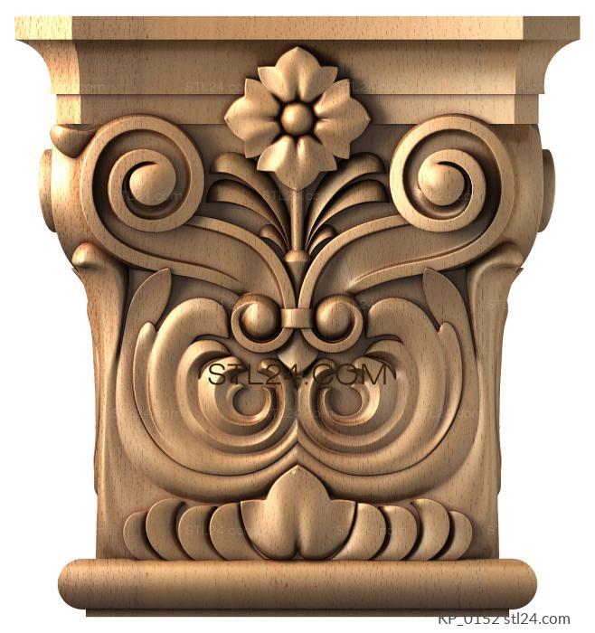 Chapiters (Capital with flower and curls in baroque style, KP_0152) 3D models for cnc