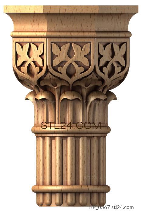 Chapiters (Capital with hexagonal bowl and gothic plant pattern, KP_0367) 3D models for cnc