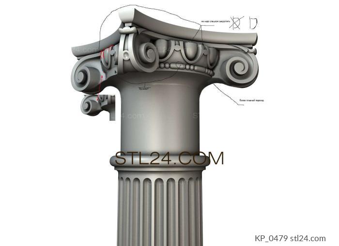 Chapiters (Round capital with Ionic volutes and volumetric decor, KP_0479) 3D models for cnc