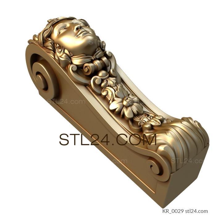 Corbels (Bracket with female face and floral decor in Empire style, KR_0029) 3D models for cnc