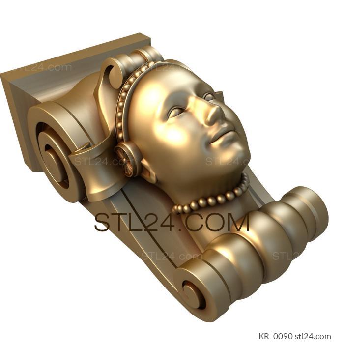 Corbels (Decorative bracket with a female face in antique style, KR_0090) 3D models for cnc