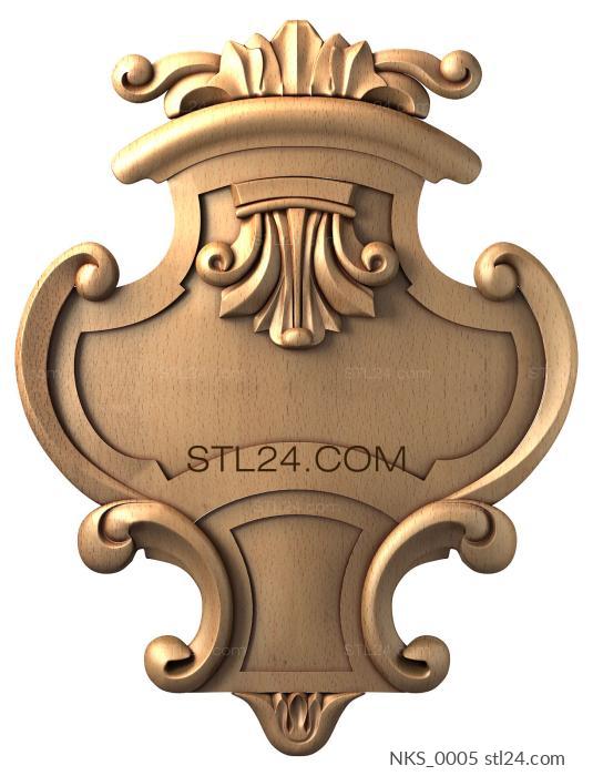 Symmetrycal onlays (Shield cartouche with acanthus and scrolls, NKS_0005) 3D models for cnc