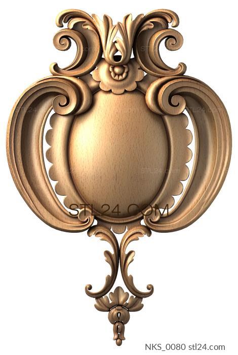Symmetrycal onlays (Ornamental cartouche with scrolls and rosette, NKS_0080) 3D models for cnc