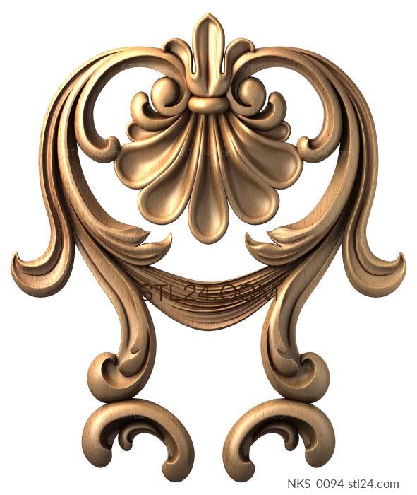 Symmetrycal onlays (Decorative element with shell and drapery in rococo style, NKS_0094) 3D models for cnc