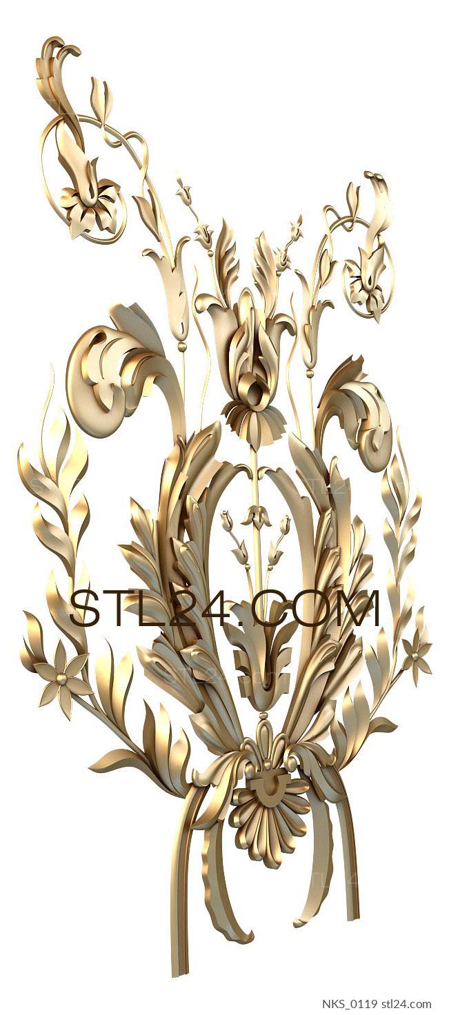 Symmetrycal onlays (Decorative insert with flowers in the style of classicism, NKS_0119) 3D models for cnc