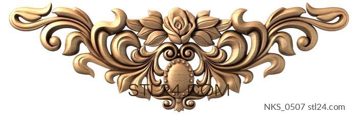Symmetrycal onlays (Carved top with rose, scrolls and central medallion insert, NKS_0507) 3D models for cnc