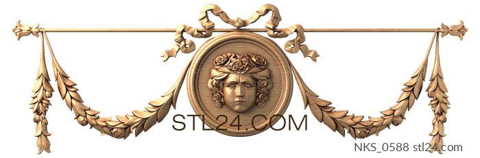 Symmetrycal onlays (Medallion with a female face and garlands in the Empire style, NKS_0588) 3D models for cnc