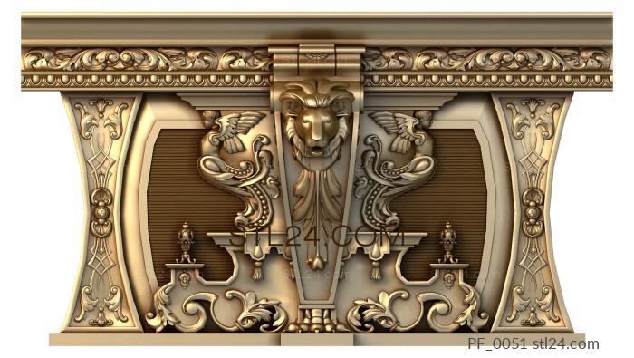 Панели фигурные (Морда льва на камине, PF_0051) 3D модель для ЧПУ станка