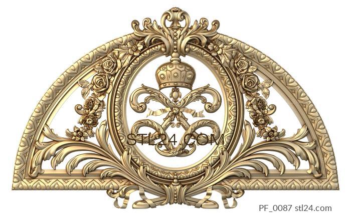 The panel is figured (Crown with monogram, PF_0087) 3D models for cnc
