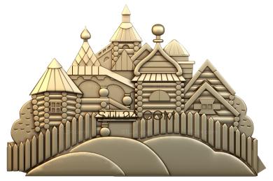 Art panel (Wooden houses, PD_0035) 3D models for cnc