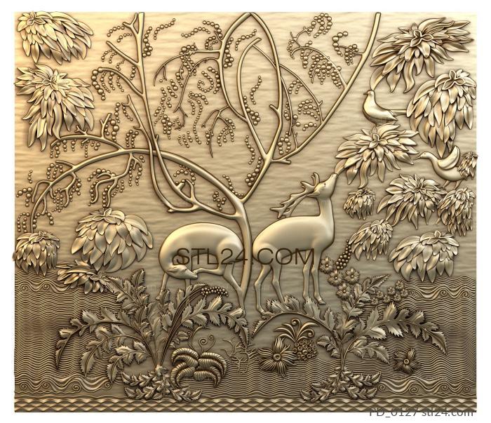 Art panel (Deer in the forest, PD_0127) 3D models for cnc