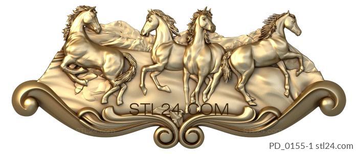 Панно (Четыре коня, PD_0155-1) 3D модель для ЧПУ станка