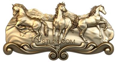 Art panel (Three horses, PD_0155) 3D models for cnc