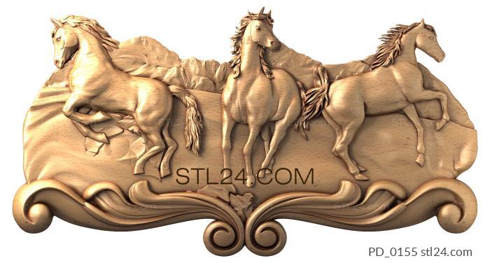 Art panel (Three horses, PD_0155) 3D models for cnc