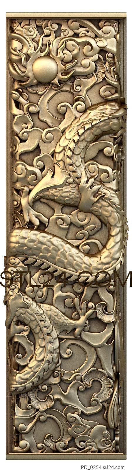 Панно (Китайский дракон на столбе, PD_0254) 3D модель для ЧПУ станка