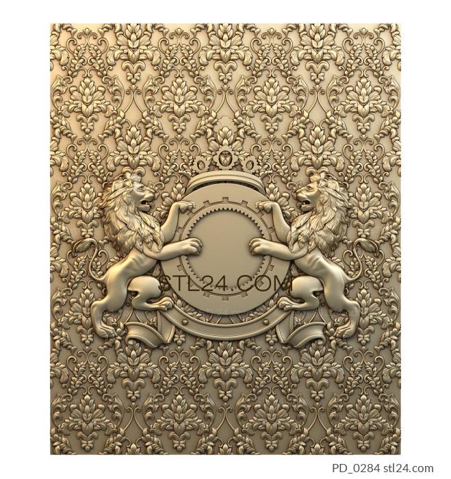 Art panel (Lions on the coat of arms, PD_0284) 3D models for cnc