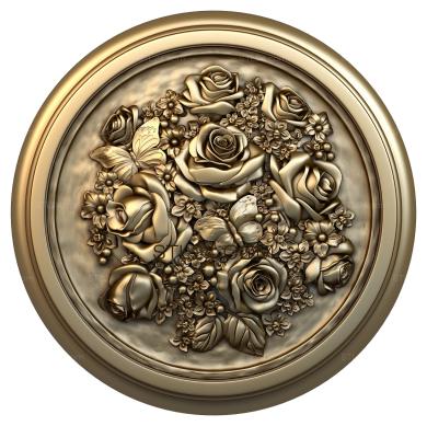 Панно (Розы в круглом медальоне, PD_0303) 3D модель для ЧПУ станка