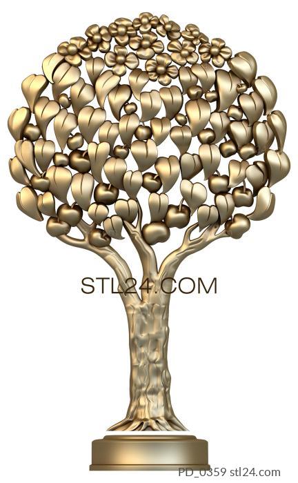Панно (Дерево с плодами и цветами, PD_0359) 3D модель для ЧПУ станка
