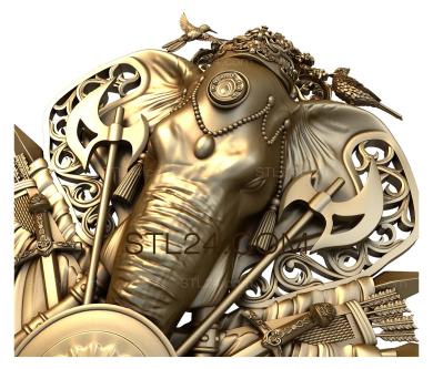 Art panel (War elephant, PD_0420) 3D models for cnc