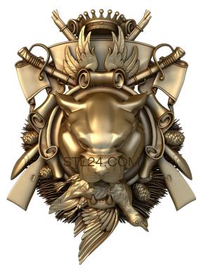 Панно (Герб с тигром и оружием, PD_0421) 3D модель для ЧПУ станка