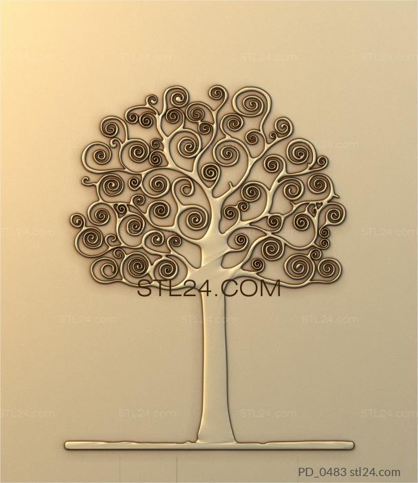 Панно (Дерево с завитками, PD_0483) 3D модель для ЧПУ станка