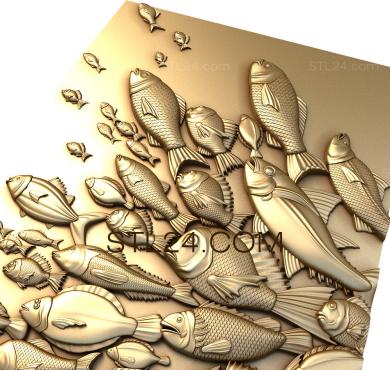 Панно (Косяк рыбы, PD_0499) 3D модель для ЧПУ станка