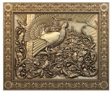 Wood grouse in a carved frame