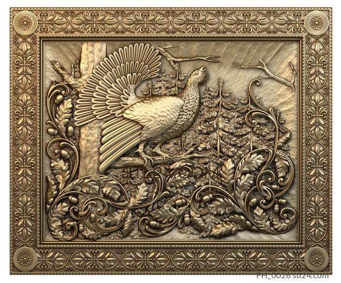 Art pano (Wood grouse in a carved frame, PH_0026) 3D models for cnc
