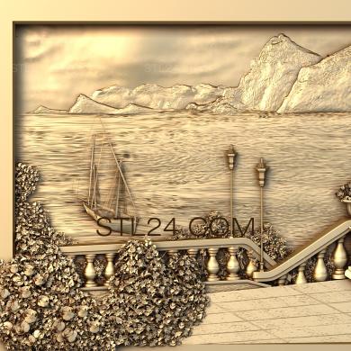 Панно художественные (Морская набережная, PH_0031) 3D модель для ЧПУ станка