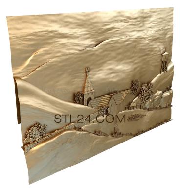 Панно художественные (Деревня в горах-1, PH_0036) 3D модель для ЧПУ станка