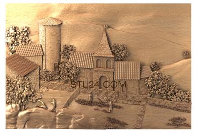 Панно художественные (Деревня в горах-2, PH_0037) 3D модель для ЧПУ станка