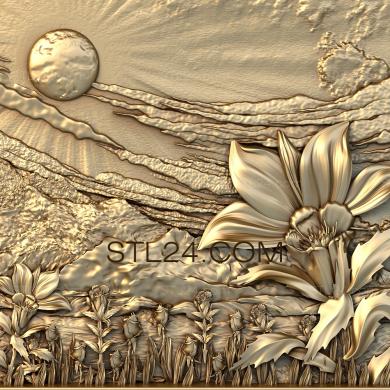 Панно художественные (Луг солнце цветы, PH_0039) 3D модель для ЧПУ станка