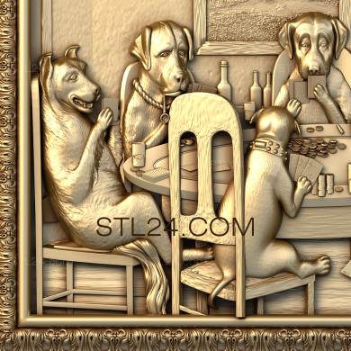 Панно художественные (Собаки играю в карты, PH_0042) 3D модель для ЧПУ станка