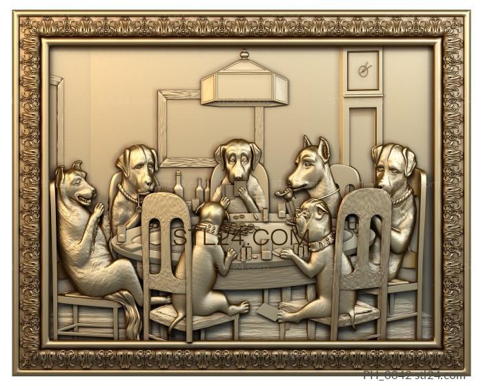 Панно художественные (Собаки играю в карты, PH_0042) 3D модель для ЧПУ станка