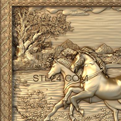 Панно художественные (Пара лошадей природа, PH_0046) 3D модель для ЧПУ станка