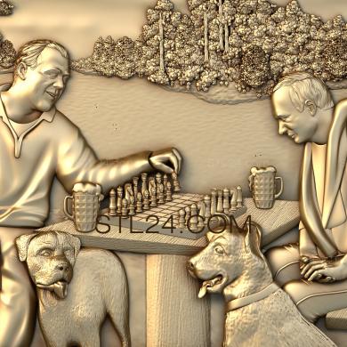Панно художественные (Игра в шахматы, PH_0059) 3D модель для ЧПУ станка