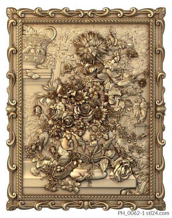 Art pano (Flowers in a vase frame, PH_0062-1) 3D models for cnc