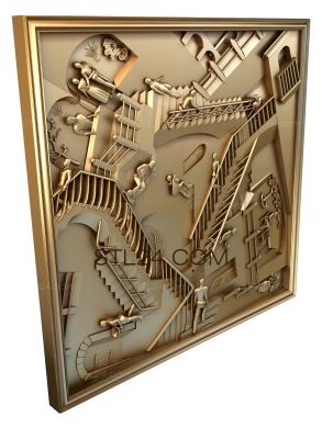 Панно художественные (Гравюра Лестницы М.К.Эшер., PH_0083) 3D модель для ЧПУ станка