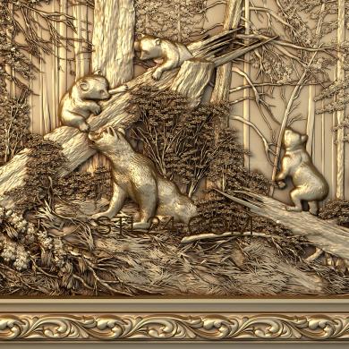 Панно художественные (Медведи в лесу И.И.Шишкин, PH_0088) 3D модель для ЧПУ станка