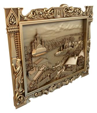 Панно художественные (Деревянный храм и часовенки, PH_0092) 3D модель для ЧПУ станка