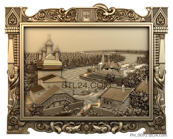 Панно художественные (Деревянный храм и часовенки, PH_0092) 3D модель для ЧПУ станка
