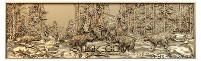 Art pano (Moose and wolves, PH_0099) 3D models for cnc