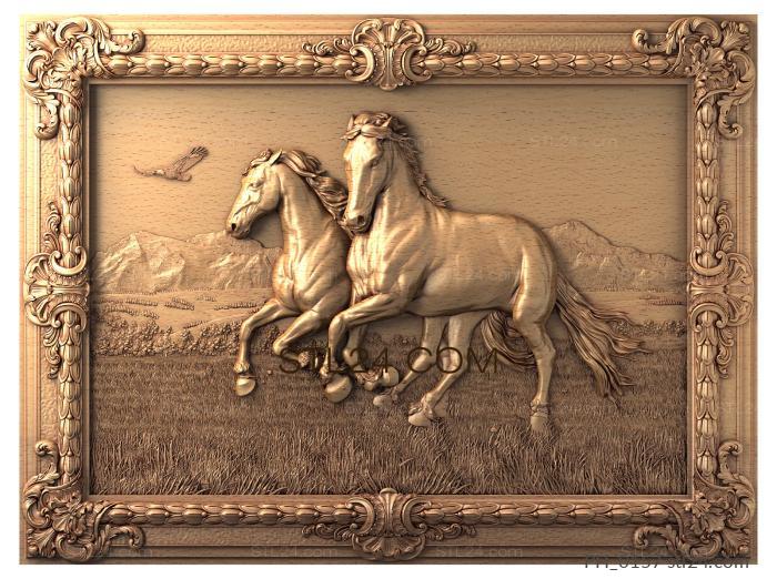 Панно художественные (Пара лошадей, PH_0157) 3D модель для ЧПУ станка