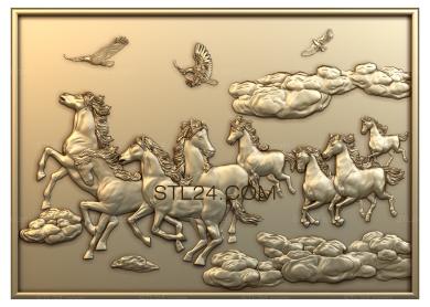 Панно художественные (Лошади в облаках, PH_0163) 3D модель для ЧПУ станка