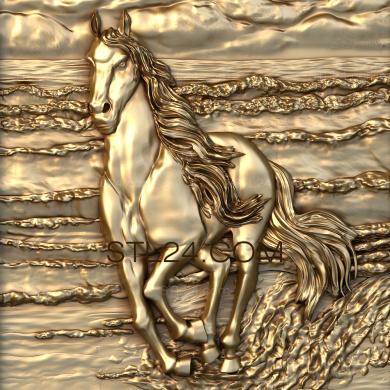 Панно художественные (Конь у реки, PH_0164) 3D модель для ЧПУ станка